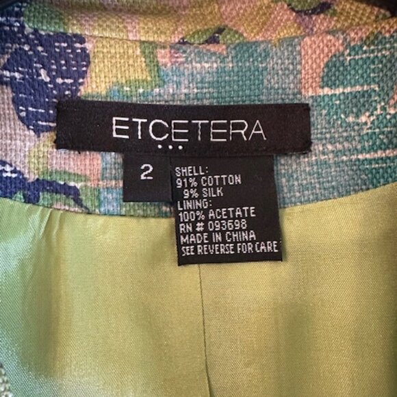 ETCETERA Floral Blue and Green Silk Blend Jacket Size 2 - Picture 3 of 3